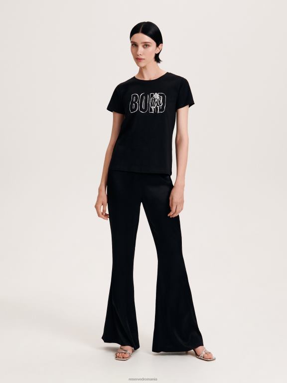 negru Reserved femei îmbrăcăminte tricou regulat cu imprimeu 648HZ484