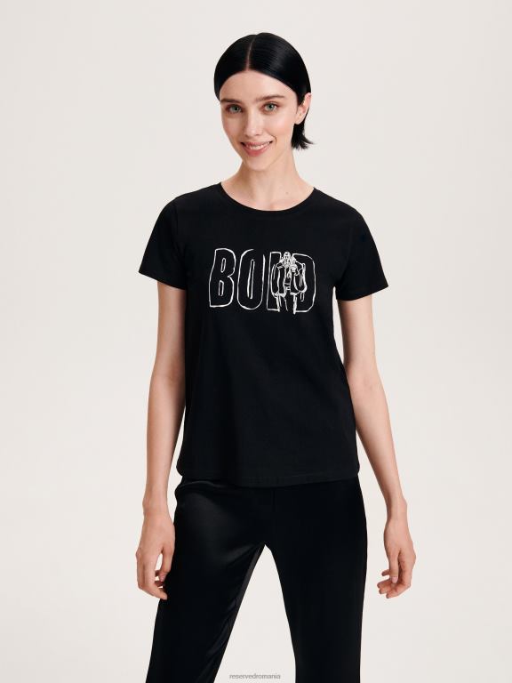 negru Reserved femei îmbrăcăminte tricou regulat cu imprimeu 648HZ484