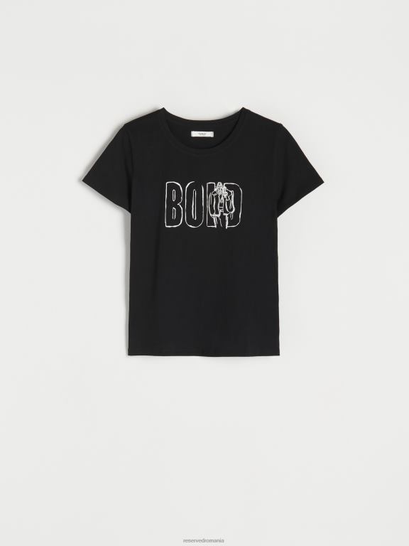 negru Reserved femei îmbrăcăminte tricou regulat cu imprimeu 648HZ484