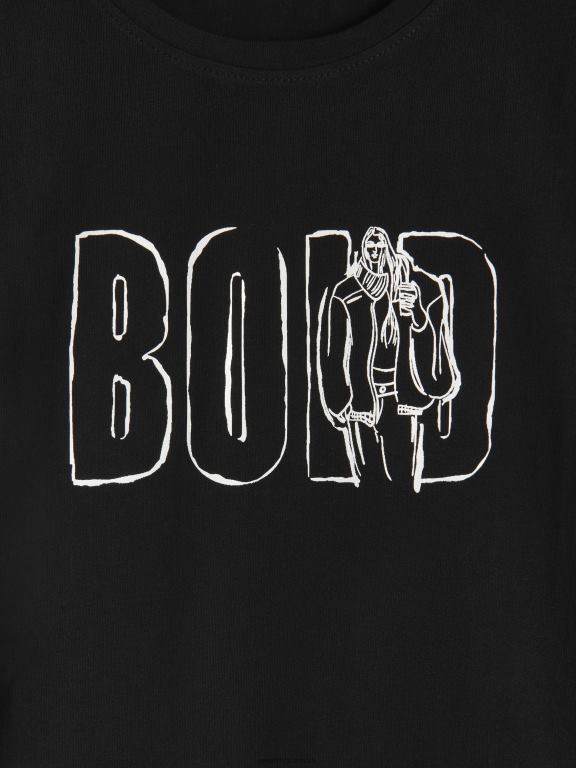 negru Reserved femei îmbrăcăminte tricou regulat cu imprimeu 648HZ484