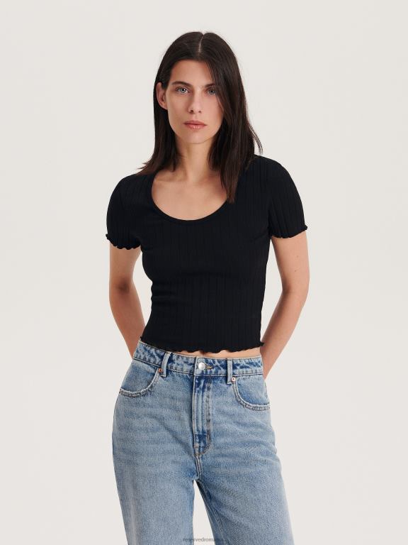 negru Reserved femei îmbrăcăminte tricou slim fit 648HZ450