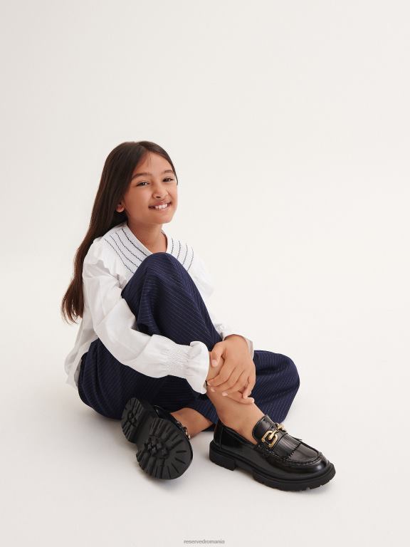 negru Reserved fetelor pantofi mocasini cu catarama 648HZ1864