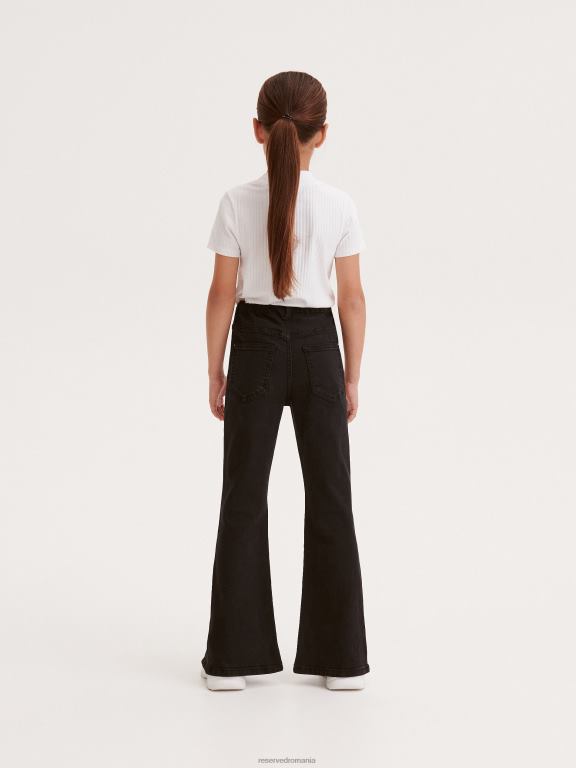 negru Reserved fetelor îmbrăcăminte blugi evazați cu tiv 648HZ1951