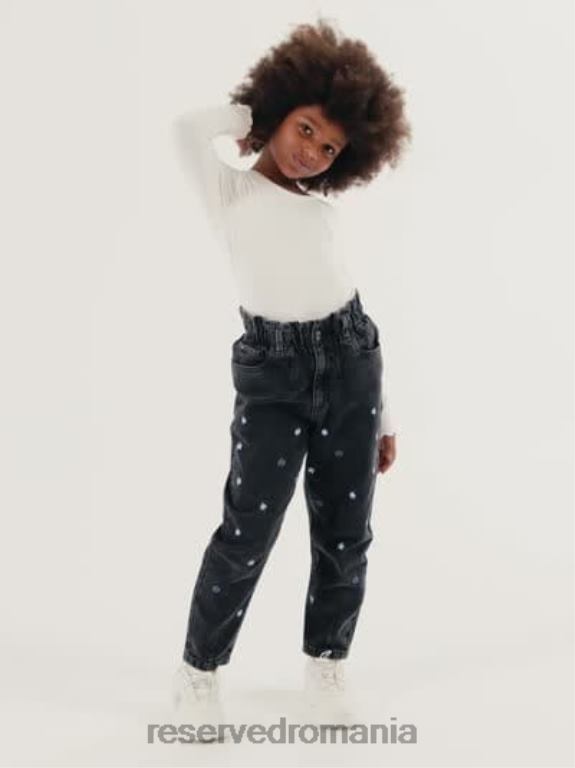 negru Reserved fetelor îmbrăcăminte blugi largi cu detalii de broderie 648HZ1950