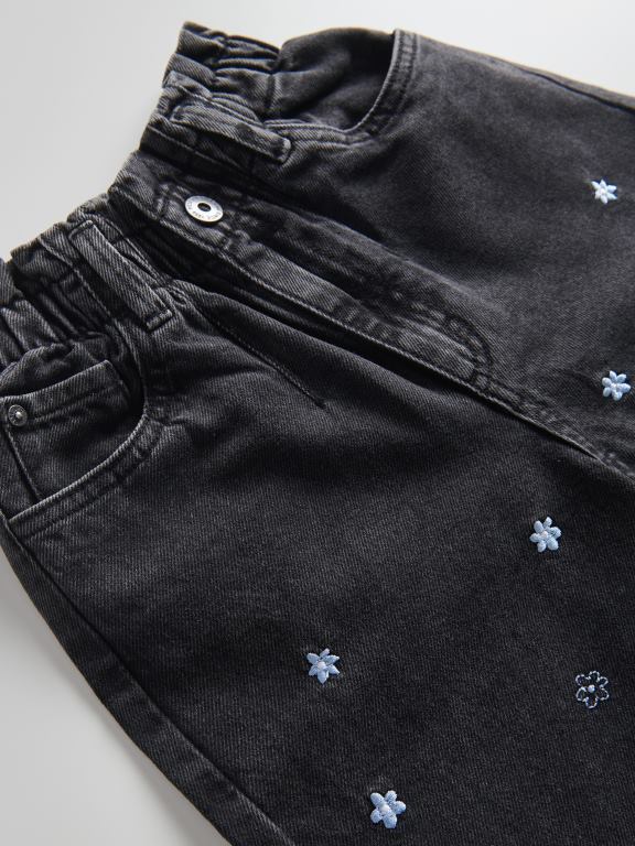 negru Reserved fetelor îmbrăcăminte blugi largi cu detalii de broderie 648HZ1950