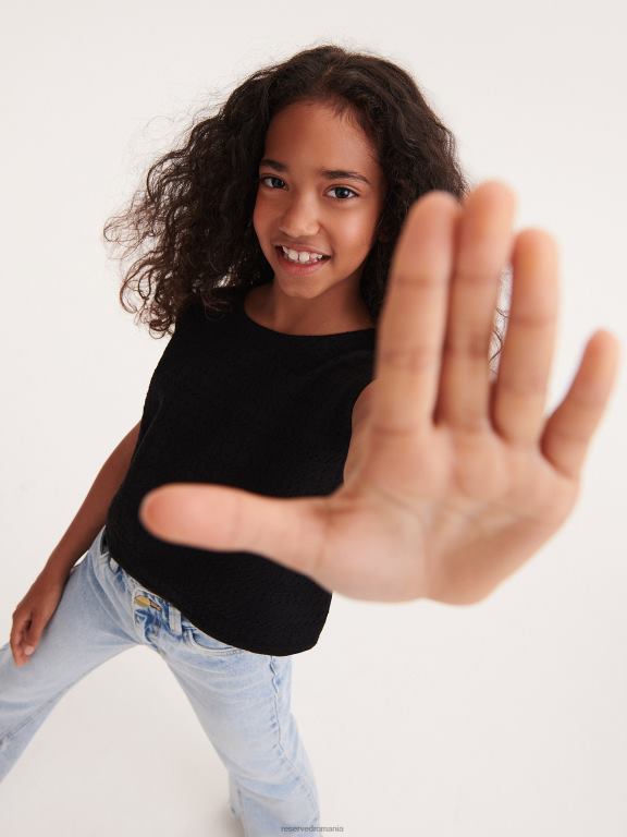 negru Reserved fetelor îmbrăcăminte bluză cu cravată pe spate 648HZ1994