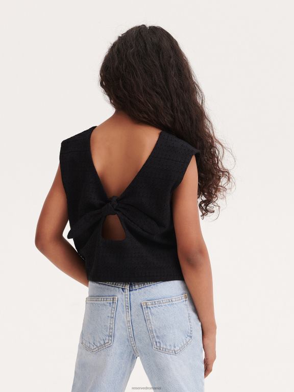 negru Reserved fetelor îmbrăcăminte bluză cu cravată pe spate 648HZ1994