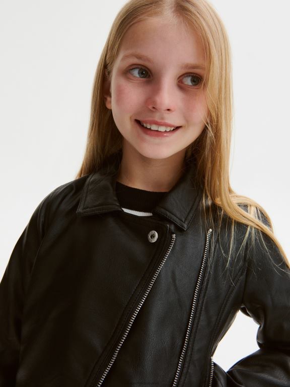 negru Reserved fetelor îmbrăcăminte geacă de motociclist 648HZ1775