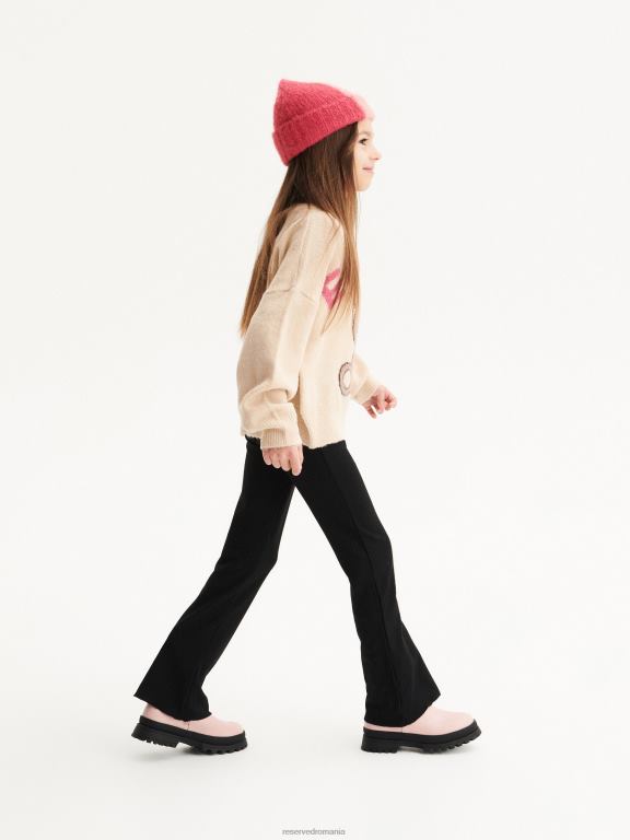 negru Reserved fetelor îmbrăcăminte pantaloni evazați din tricot în coastă 648HZ1999