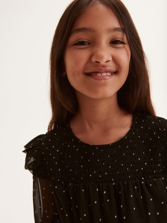 negru Reserved fetelor îmbrăcăminte rochie cu model fin 648HZ1891