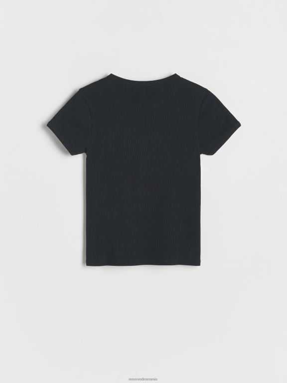 negru Reserved fetelor îmbrăcăminte tricou bogat din bumbac tricot în coastă 648HZ1850