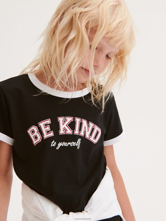 negru Reserved fetelor îmbrăcăminte tricou cu imprimeu 648HZ1899