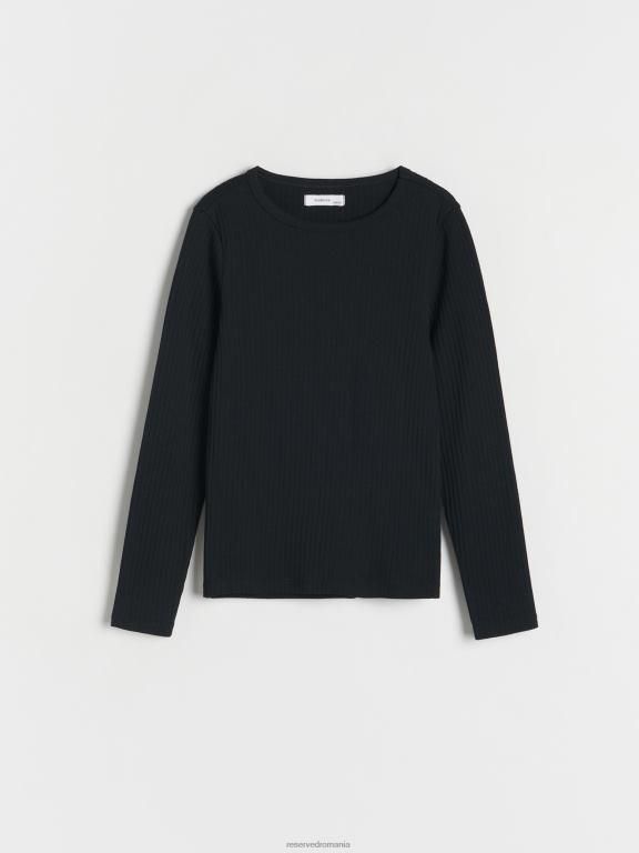 negru Reserved fetelor îmbrăcăminte tricou cu mânecă lungă din tricot în coastă 648HZ1920