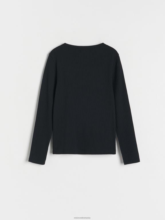 negru Reserved fetelor îmbrăcăminte tricou cu mânecă lungă din tricot în coastă 648HZ1920