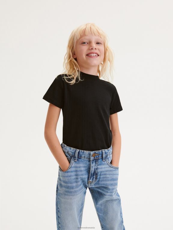 negru Reserved fetelor îmbrăcăminte tricou din tricot în coastă 648HZ1938