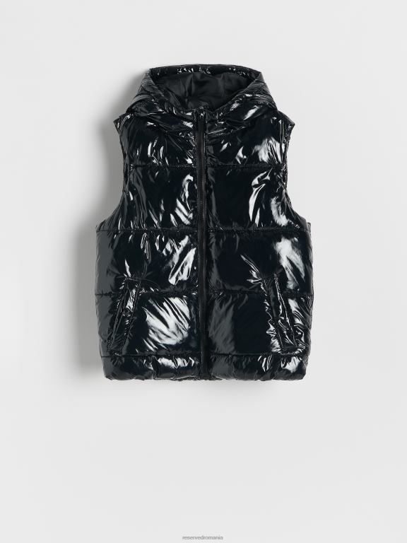 negru Reserved fetelor îmbrăcăminte vestă matlasată cu glugă 648HZ1783