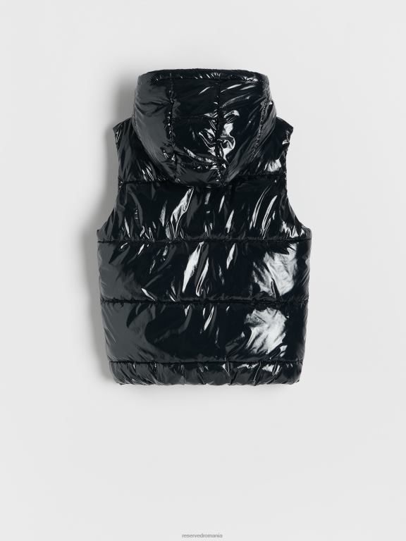 negru Reserved fetelor îmbrăcăminte vestă matlasată cu glugă 648HZ1783