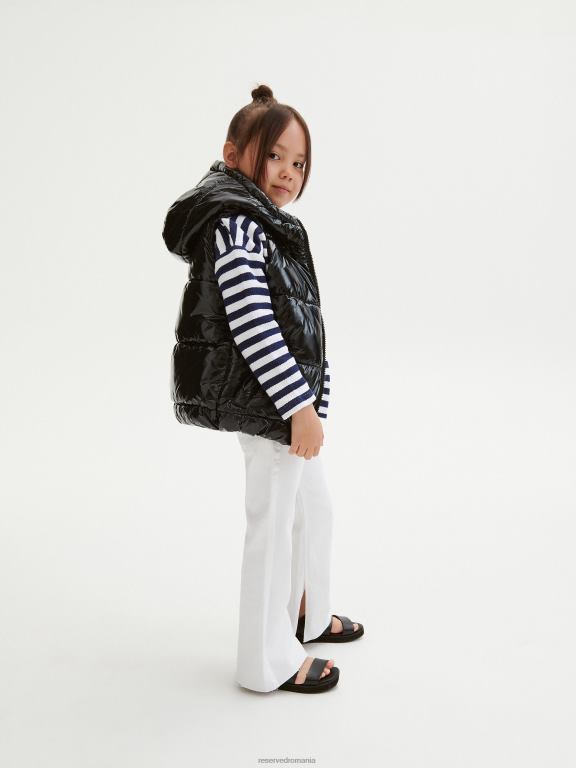 negru Reserved fetelor îmbrăcăminte vestă matlasată cu glugă 648HZ1783