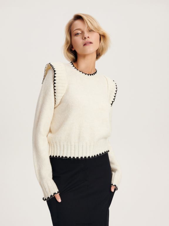 nud Reserved femei îmbrăcăminte pulover cu mânecă cu volan 648HZ922