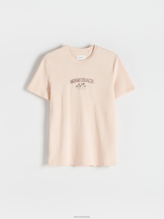 roz pastel Reserved bărbați îmbrăcăminte tricou la modă cu imprimeu cu fit regulat 648HZ1270