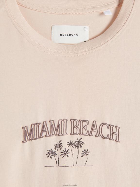 roz pastel Reserved bărbați îmbrăcăminte tricou la modă cu imprimeu cu fit regulat 648HZ1270