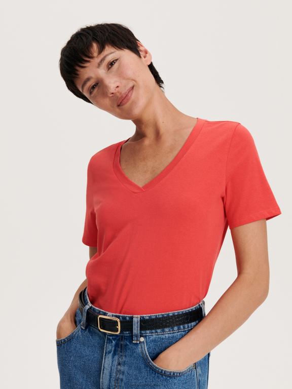 roșu Reserved femei îmbrăcăminte tricou cu potrivire regulata 648HZ401