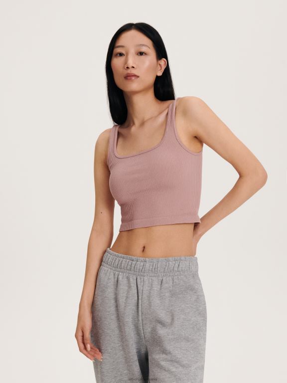 trandafir prăfuit Reserved femei îmbrăcăminte crop top tricot în coastă 648HZ508