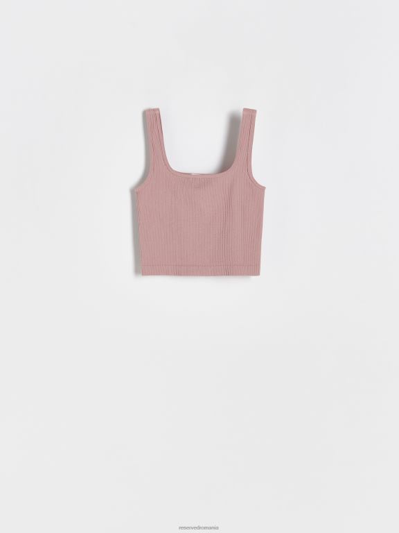 trandafir prăfuit Reserved femei îmbrăcăminte crop top tricot în coastă 648HZ508