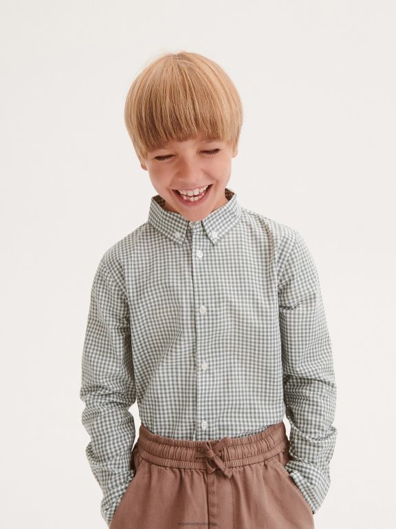 verde Reserved băieți îmbrăcăminte cămașă din bumbac cu carouri 648HZ2059