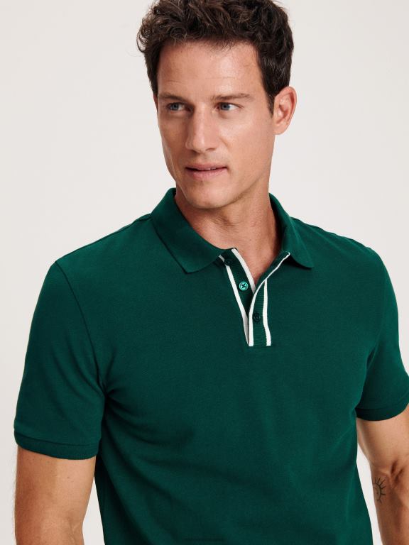 verde Reserved bărbați îmbrăcăminte tricou polo cu talie regulată 648HZ1082