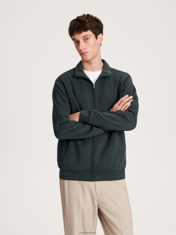 verde inchis Reserved bărbați îmbrăcăminte hanorac cu fermoar și guler ridicat 648HZ1586