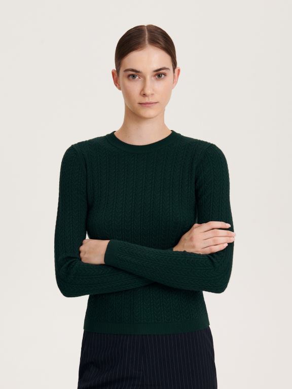 verde inchis Reserved femei îmbrăcăminte jumper bogat în viscoză 648HZ117