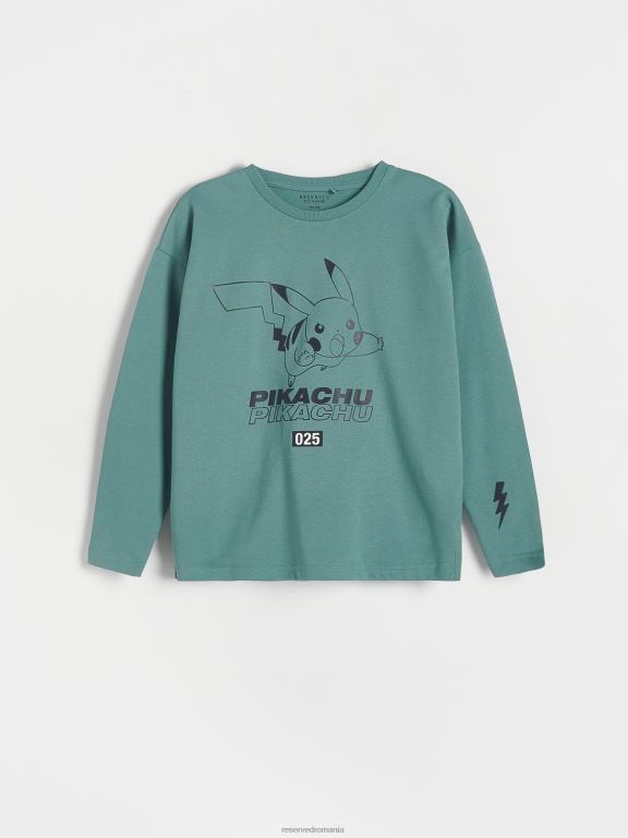 verde teal Reserved băieți îmbrăcăminte tricou pokemon supradimensionat cu maneca lunga 648HZ2067