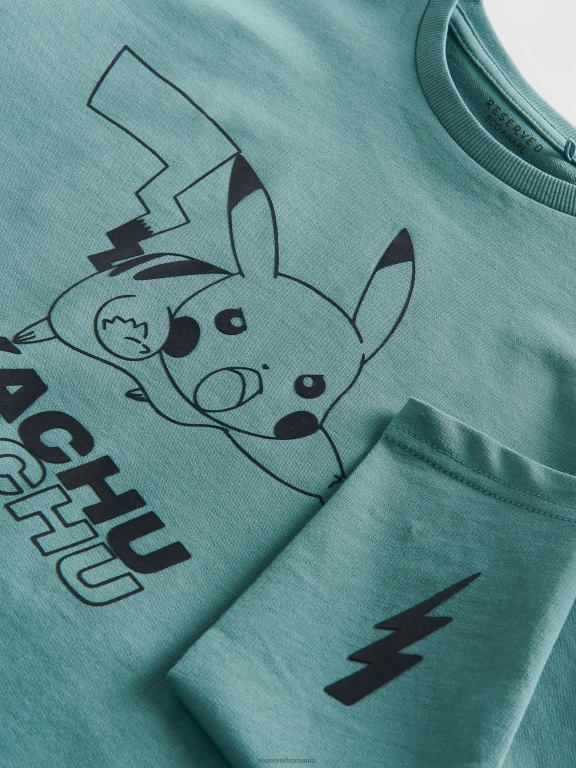 verde teal Reserved băieți îmbrăcăminte tricou pokemon supradimensionat cu maneca lunga 648HZ2067