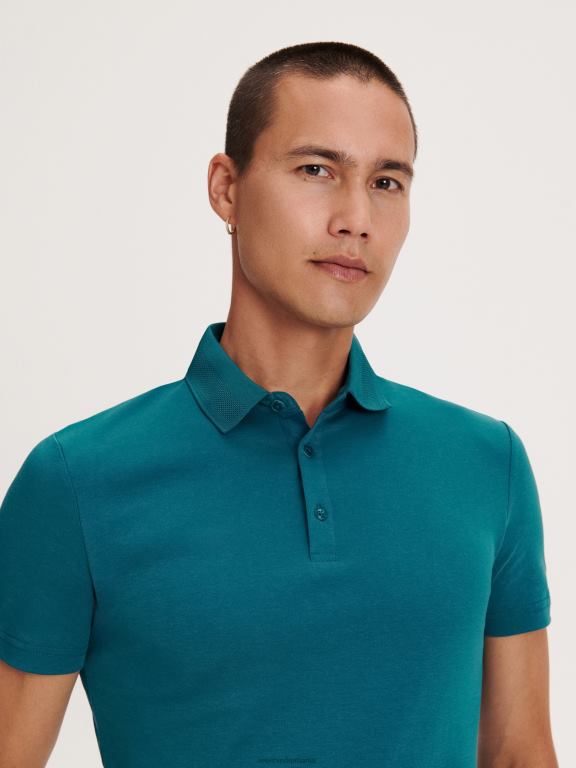 verde teal Reserved bărbați îmbrăcăminte tricou polo slim fit 648HZ1327